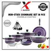 18 Pcs Non-stick Cookware Set Marble Coated Fancy Handles Import Quality