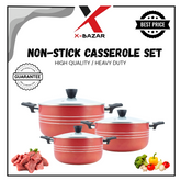 Premium Non-Stick Casserole Set – 3-Piece (20cm, 24cm, 28cm) with Glass Lids – Durable & Easy to Clean Cookware