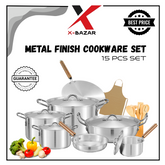 Metal-Finish Cookware Set 15 Pcs Heavy Duty