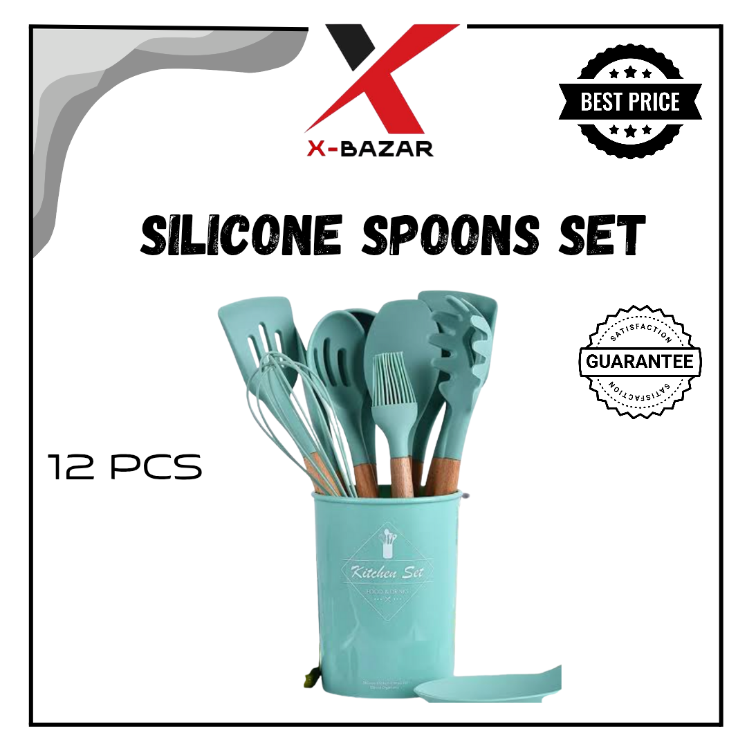 12-Pcs Silicone Cooking Spoon Set – Heat-Resistant & Non-Stick