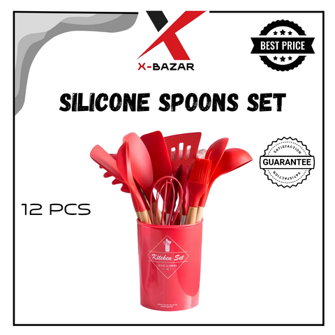 12-Pcs Silicone Cooking Spoon Set – Heat-Resistant & Non-Stick