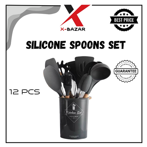 12-Pcs Silicone Cooking Spoon Set – Heat-Resistant & Non-Stick