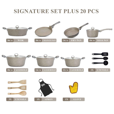 16-Piece Marble Coated Signature Cookware Gift Pack – Grey & Beige (SK Cookware)