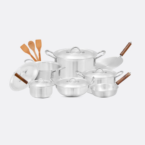 Metal-Finish Cookware Set 15 Pcs Heavy Duty