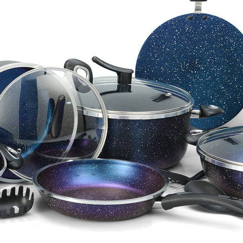 AR Dessini Moon Set – 18-Piece Forged Non-Stick Cookware Set with Glass Lids – Marble Coated Cooking Set