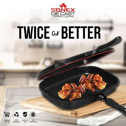 Sonex Double Grill Pan – Marble Coated, Indoor Grill Like a Pro