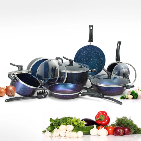 AR Dessini Moon Set – 18-Piece Forged Non-Stick Cookware Set with Glass Lids – Marble Coated Cooking Set