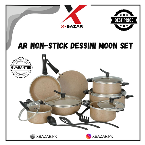 AR Dessini Moon Set – 18-Piece Forged Non-Stick Cookware Set with Glass Lids – Marble Coated Cooking Set