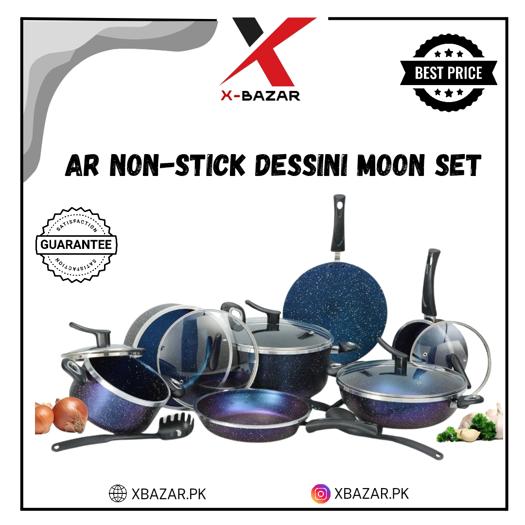 AR Dessini Moon Set – 18-Piece Forged Non-Stick Cookware Set with Glass Lids – Marble Coated Cooking Set