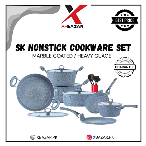 16-Piece Marble Coated Signature Cookware Gift Pack – Grey & Beige (SK Cookware)