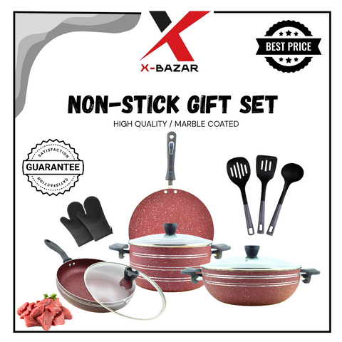 12 PCs Non-stick Cookware Set Marble Coated Export Quality