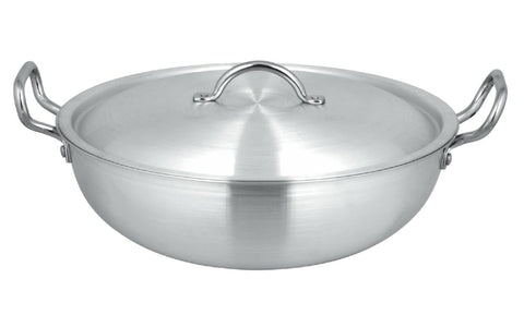 Metal-Finish Wok (Karahi) With Metal Lid , Premium Quality (28,30,32 cms)