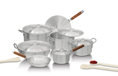 Metal-Finish Cookware Set 15 Pcs Heavy Duty