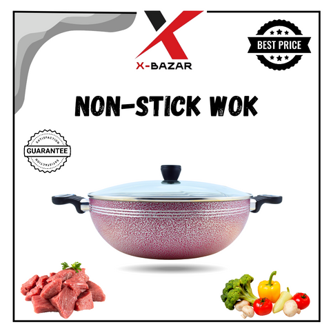 30cm Marble Non-Stick Wok – Heavy Duty, Fancy Handles