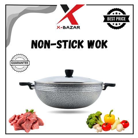 30cm Marble Non-Stick Wok – Heavy Duty, Fancy Handles