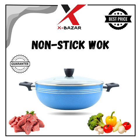 30cm Marble Non-Stick Wok – Heavy Duty, Fancy Handles