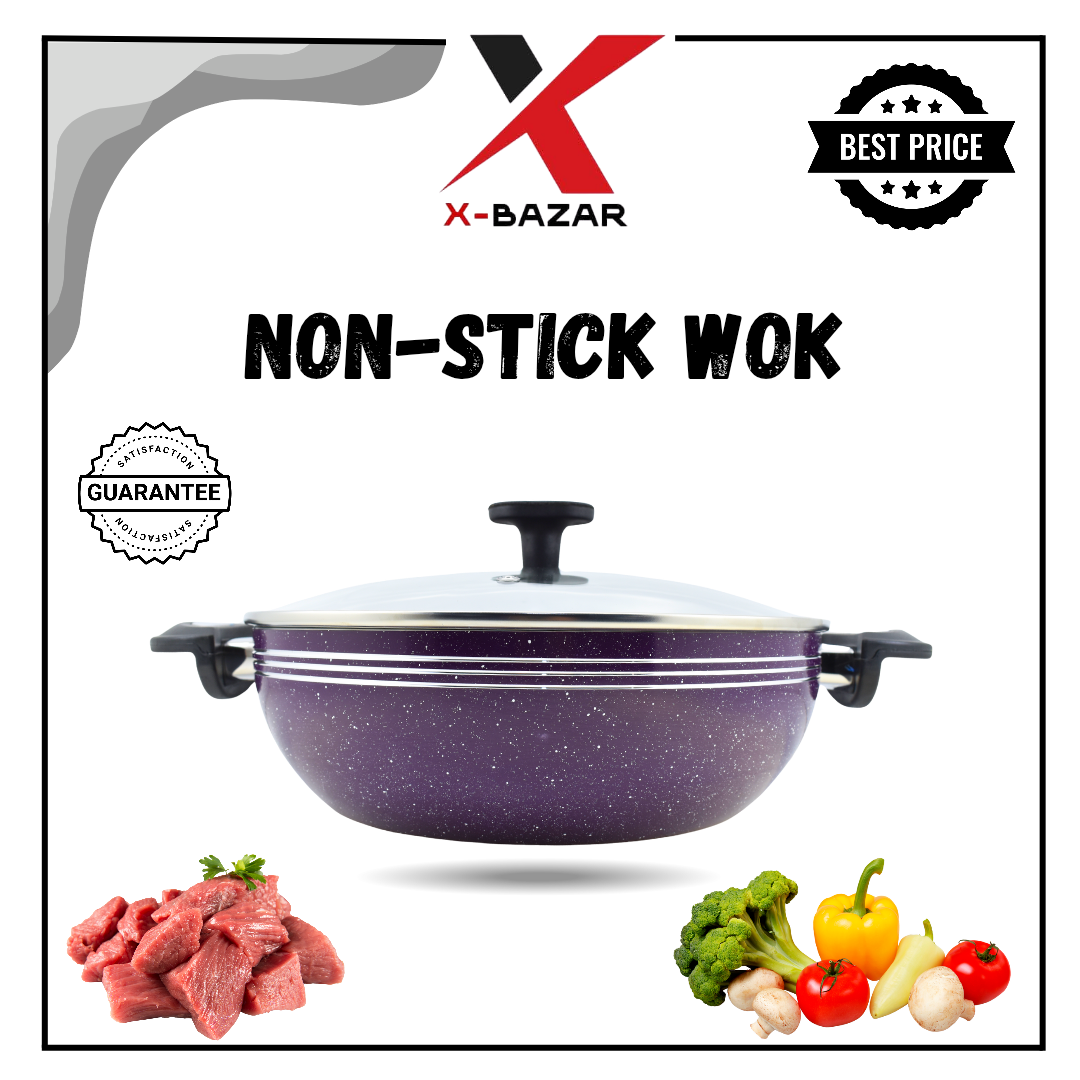 30cm Marble Non-Stick Wok – Heavy Duty, Fancy Handles